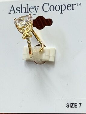 🦋 Ashley Cooper Gold Butterfly Ring with Clear Center Stone